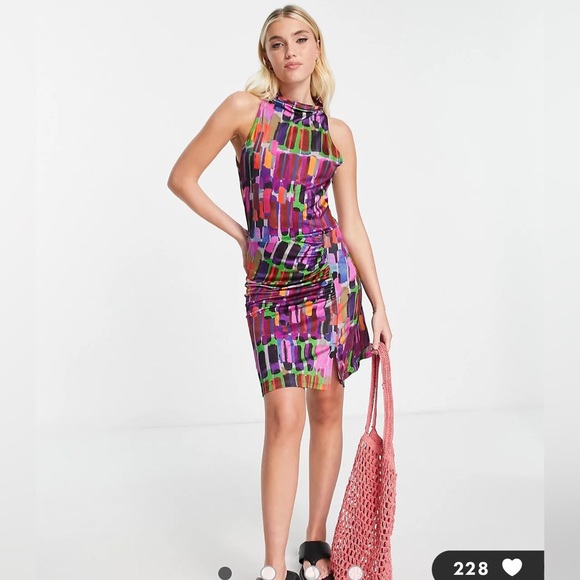 & Other Stories halter jersey mini dress in abstract print - Picture 2 of 7